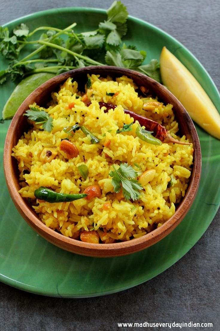 Raw Mango Rice - Mamidikaya Pulihora- Madhu's Everyday Indian
