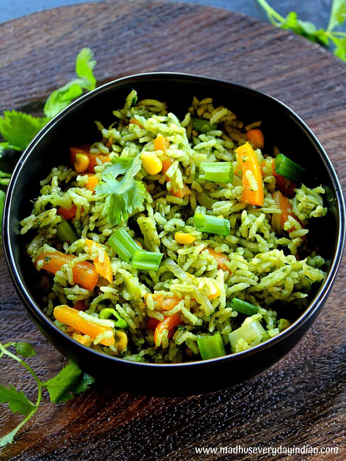 Spinach Fried Rice (Indian) | Palak Fried Rice - Madhu's Everyday Indian