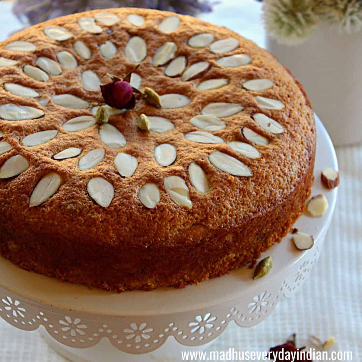 Almond & Cherry Cake | Eggless | Condensed Milk Cake - I camp in my kitchen